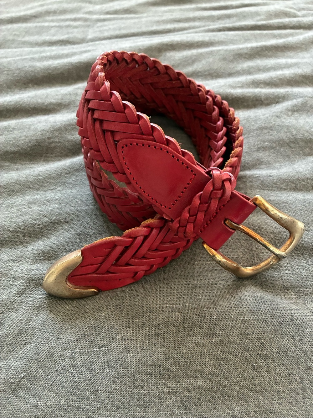 Brighton Red Braided Leather Belt with Brass-Tone Buckle